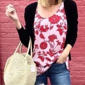 CAbi Adore Cami 5533 Women's L - Floral Pink Red Peplum Tank Adjustable Straps